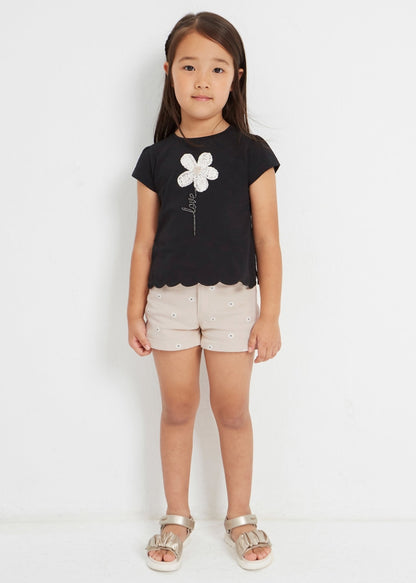 2pc Black Short Sleeve Tee with Tan Shorts