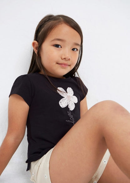 2pc Black Short Sleeve Tee with Tan Shorts