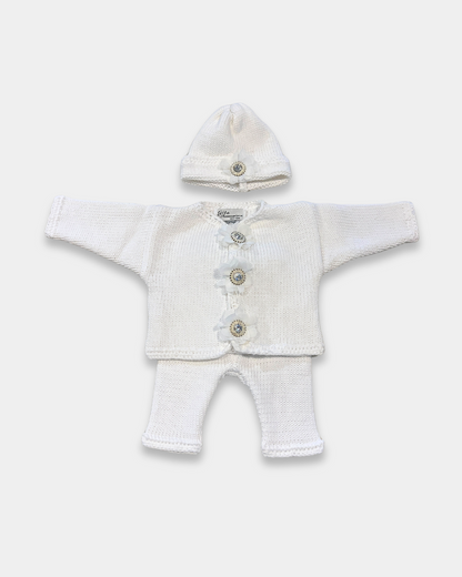 girls white knit cardigan set, boutique baby girl cardigan hat set, toddler girls white crystal sweater, boutique infant girls knitwear Expressions Boutique NY, baby girl christening cardigan set, toddler girls white knit outfit, girls rhinestone button cardigan, boutique knit cardigan with hat girls, baby girl special occasion knitwear, white knit sweater baby girl boutique
