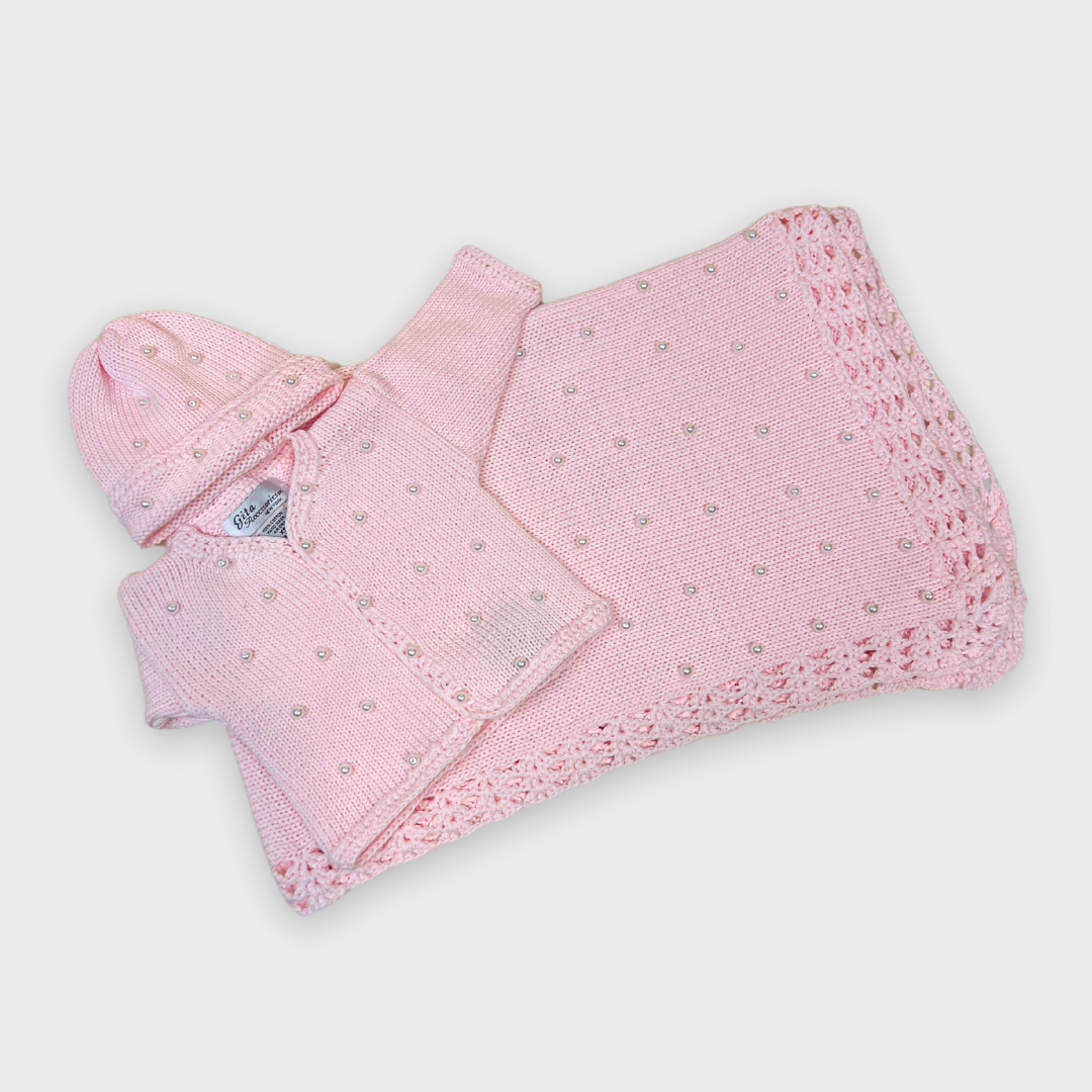 Pink Cotton Blanket w White Pearls