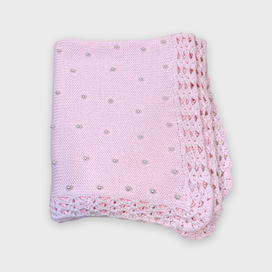 Pink Cotton Blanket w White Pearls