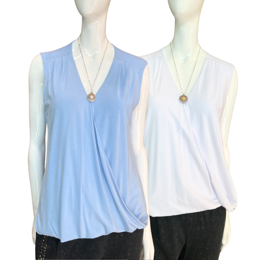 Sleeveless V Neck Surplice Top