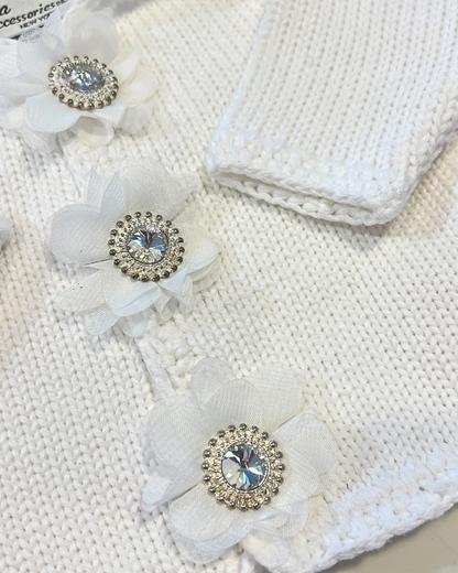 girls white knit cardigan set, boutique baby girl cardigan hat set, toddler girls white crystal sweater, boutique infant girls knitwear Expressions Boutique NY, baby girl christening cardigan set, toddler girls white knit outfit, girls rhinestone button cardigan, boutique knit cardigan with hat girls, baby girl special occasion knitwear, white knit sweater baby girl boutique