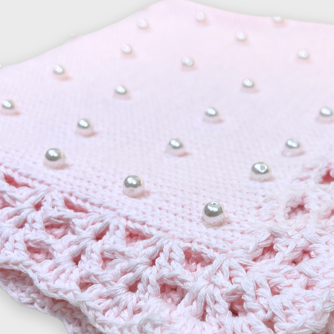 Pink Cotton Blanket w White Pearls