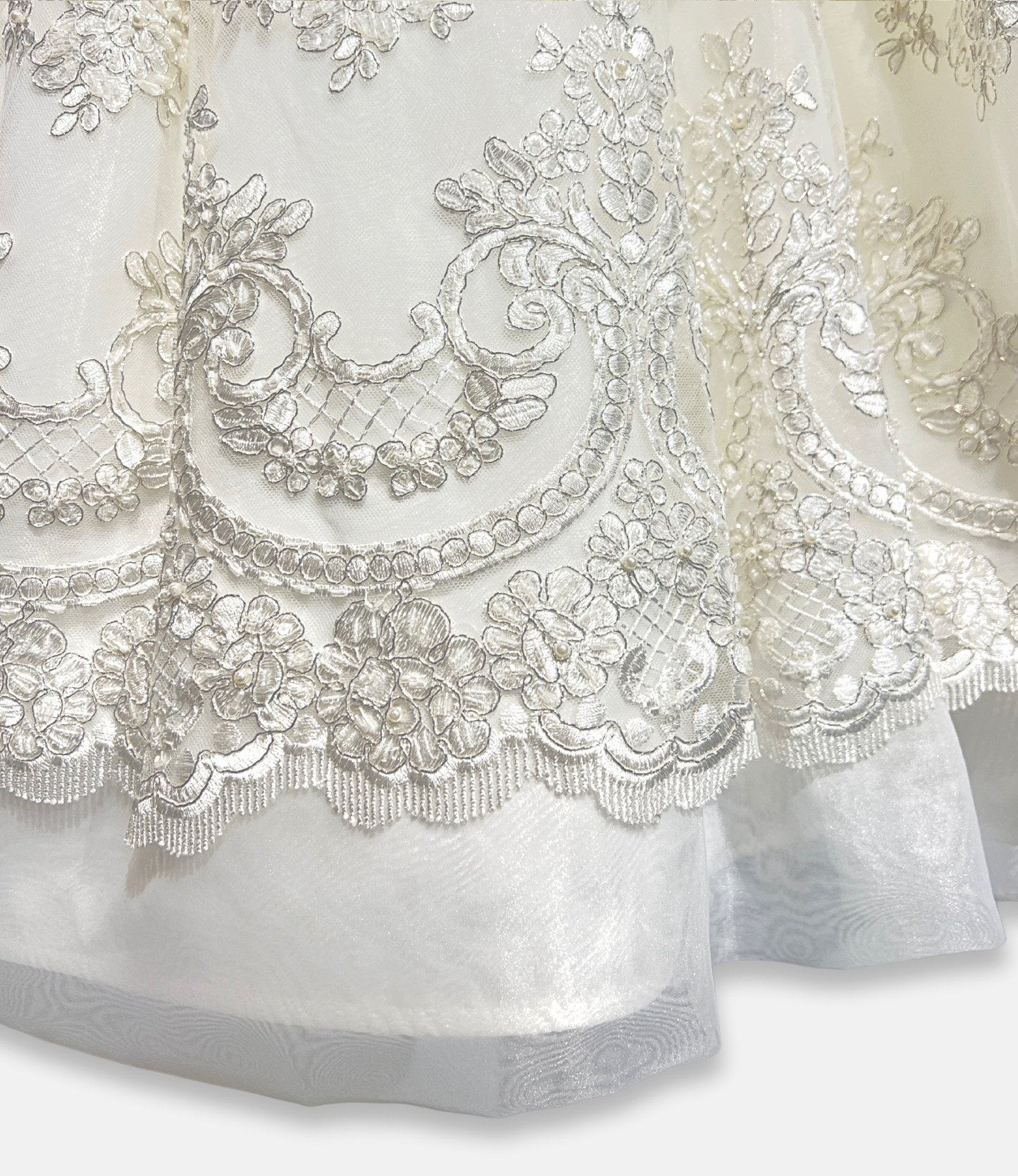 beaded communion dress, ivory satin and tulle dress, boutique girls formal dress, couture communion gown, embroidered lace flower girl dress, white communion bow back dress, luxury girls special occasion dress, Expressions Boutique NY, elegant first communion outfit, girls couture event wear