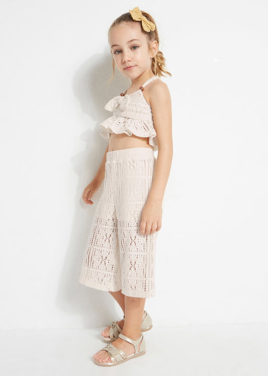 2pc Oatmeal Crochet Tank w Cropped Pants