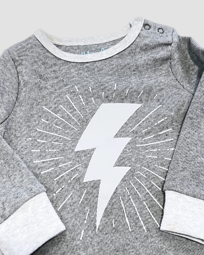 boutique baby boy outfit Expressions Boutique NY, grey lightning bolt two-piece set, ribbed cotton toddler outfit, cozy lounge set for kids, unisex baby clothes neutral grey soft cotton