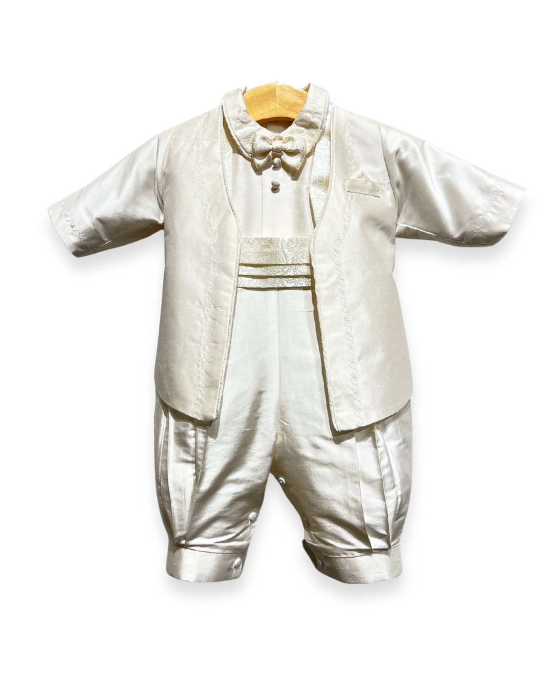 boys silk christening outfit Expressions Boutique NY, 100% silk baptism suit, white silk baby boy formal wear, christening jacket and pants set Woodbury NY, boutique boys baptism outfit Long Island, heirloom silk boys ensemble