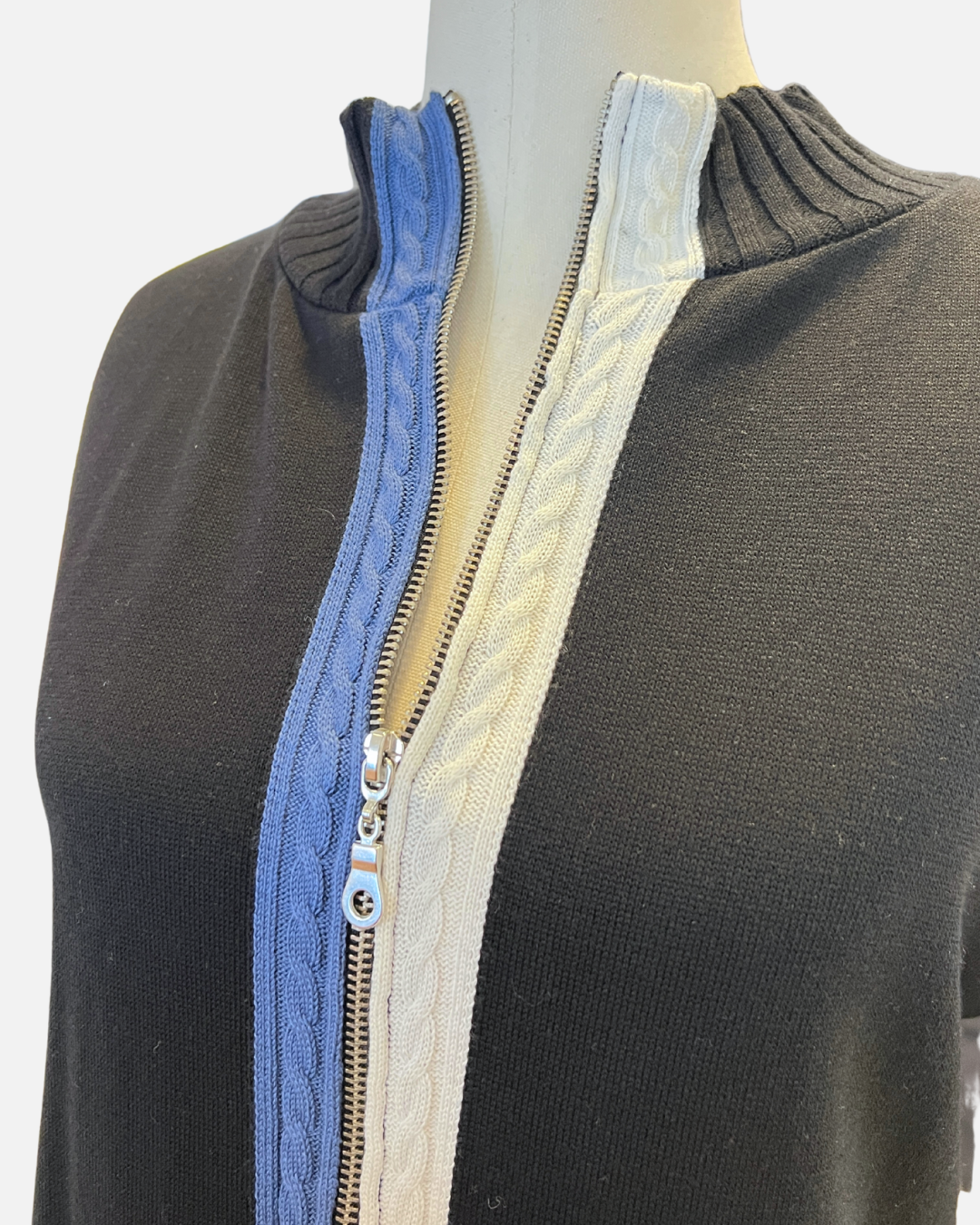 Black Denim Braided Sweater