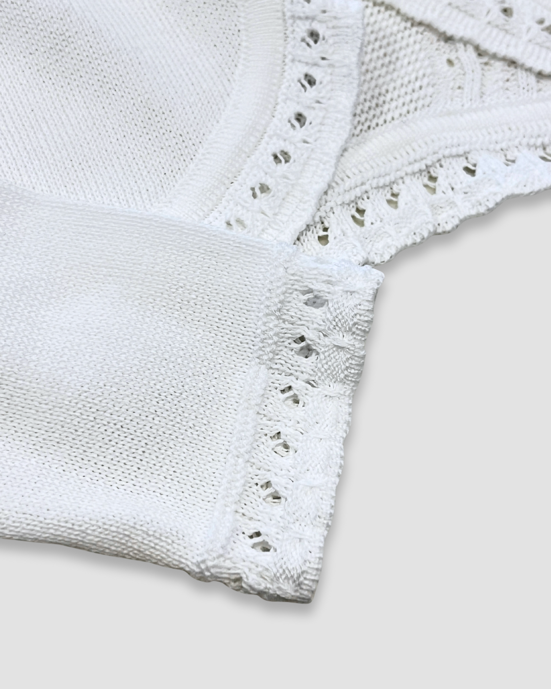 girls knit bolero sweater Expressions Boutique NY, ivory communion cardigan, white crochet trim shrug, elegant baby bolero sweater, boutique special occasion cover-up