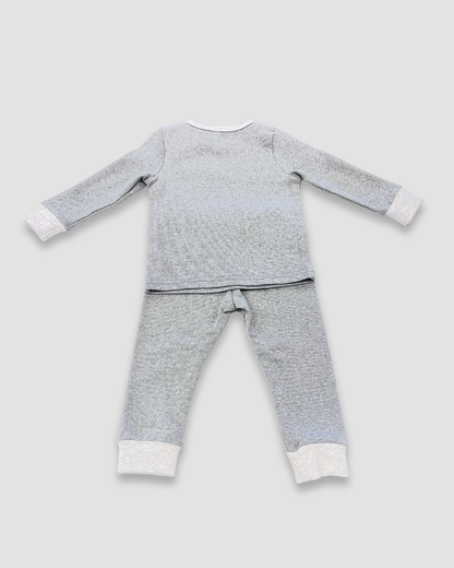 boutique baby boy outfit Expressions Boutique NY, grey lightning bolt two-piece set, ribbed cotton toddler outfit, cozy lounge set for kids, unisex baby clothes neutral grey soft cotton