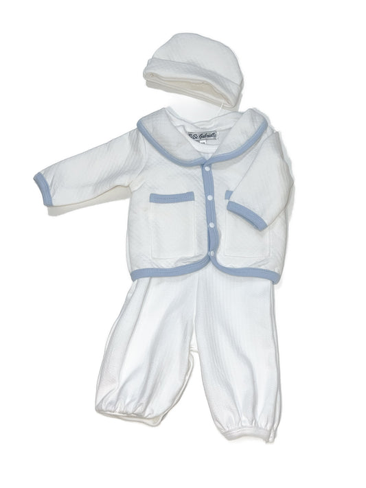 3pc Ivory SS Romper LS Quilted Set