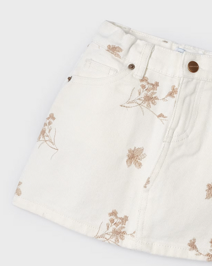 Cream w Taupe Embroidered Skirt