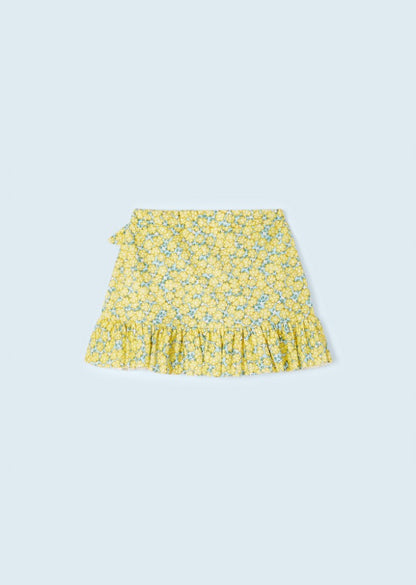 2pcs - One Piece Lemon Print suit w Mimosa scattered Floral Print Skirt