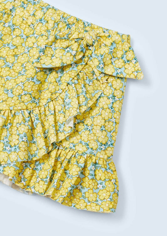 2pcs - One Piece Lemon Print suit w Mimosa scattered Floral Print Skirt