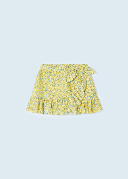 2pcs - One Piece Lemon Print suit w Mimosa scattered Floral Print Skirt