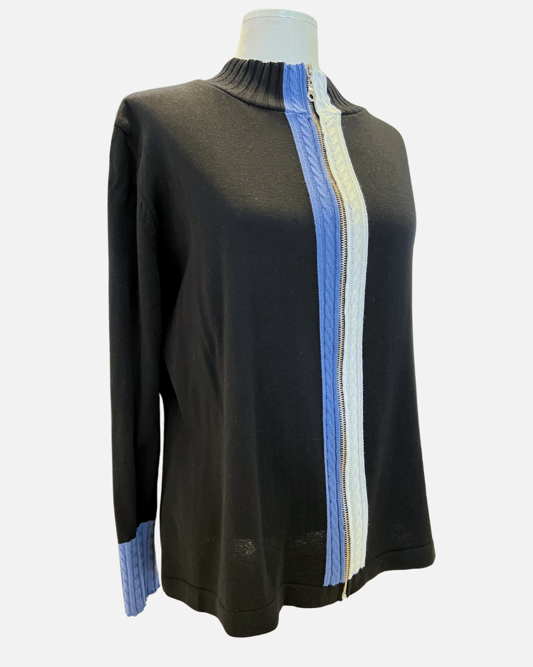 Black Denim Braided Sweater