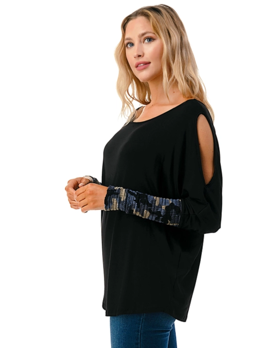 Black/Blue Camo Sleeve Top