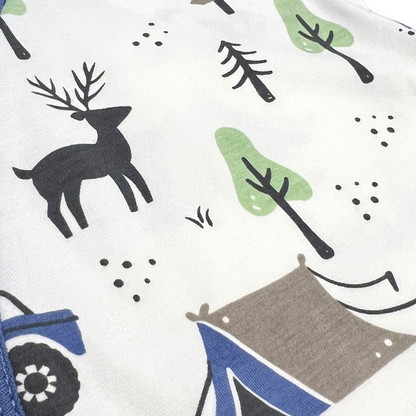 baby boy romper set, woodland baby outfit, camping print romper, infant zip front romper, baby outfit with hat, adventure baby clothes, cute baby sleeper set, newborn outdoor print romper, boys’ cozy romper set, baby camp theme clothes