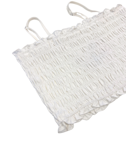 white smocked cami top, cropped tank, boutique summer top, adjustable strap cami, Expressions Boutique NY women’s fashion
