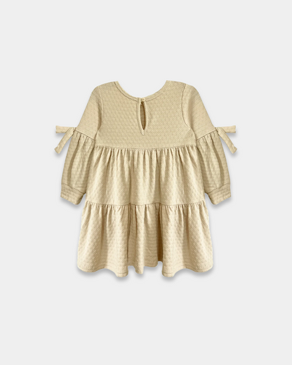 cinnamon sugar baby dress, toddler girl fall dress, boutique girls dress, neutral baby girl outfit, textured knit dress, long sleeve toddler dress, baby shower gift outfit, little girls holiday dress, boutique fall clothing, soft neutral girls fashion, back to school, pre-k clothing