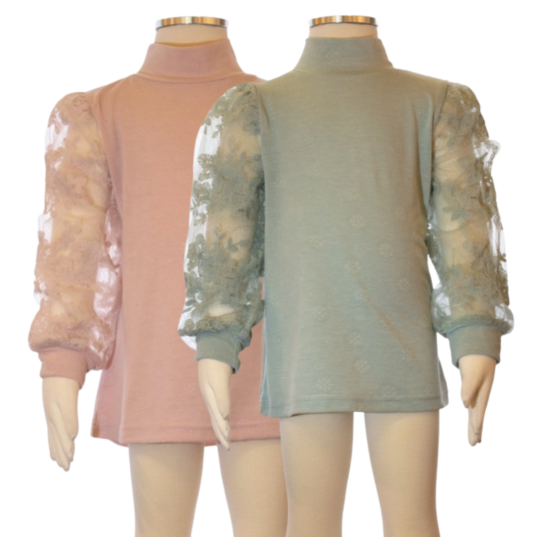 Lace Illusion Sleeve Top Girls, Expressions Boutique, Women and childrens boutique, Woodbury, girls lace sleeve top, boutique girls blouse, illusion sleeve top kids, pastel lace top for girls, boutique girls fashion, dressy girls top, trendy girls boutique shirt, lace detail girls clothing