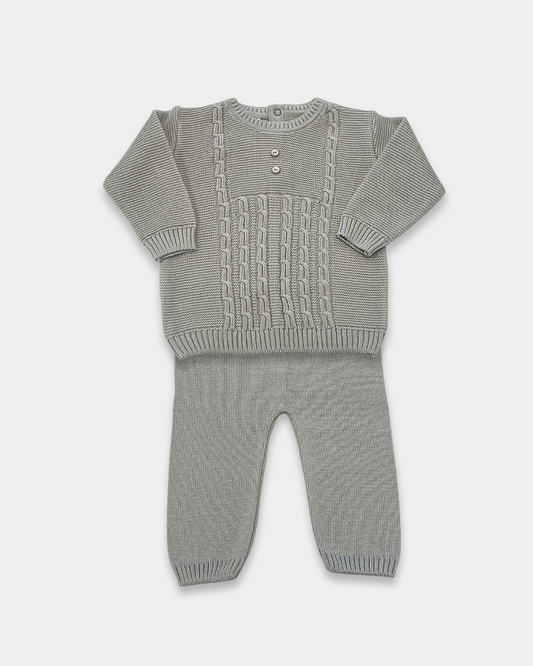 baby knit outfit, toddler knit clothing set, boutique baby boy outfit, boutique baby girl outfit, grey knit sweater and pants, classic baby knitwear, unisex baby knit set, Expressions Boutique NY, Woodbury baby boutique, heirloom-style baby outfit, holiday baby knit set, cozy knit baby outfit
