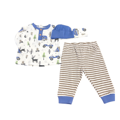 3pc Campfire Henley Shirt, Pants & Hat