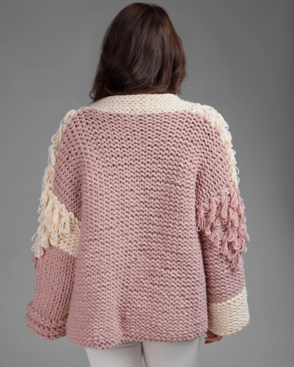 Blush & Ivory Two Tone Fringe Cardigan