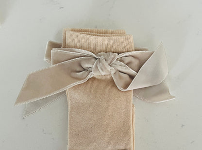 Meia Pata Knee High Socks with Knot Velvet Bow | Girls’ Dress Socks & Boutique Accessories