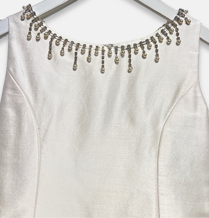 couture margo dress, white pearl beaded communion dress, satin and tulle flower girl dress, boutique girls formal gown, couture girls special occasion dress, pearl neckline communion gown, Expressions Boutique NY, luxury girls fashion, elegant communion dress, boutique couture kidswear