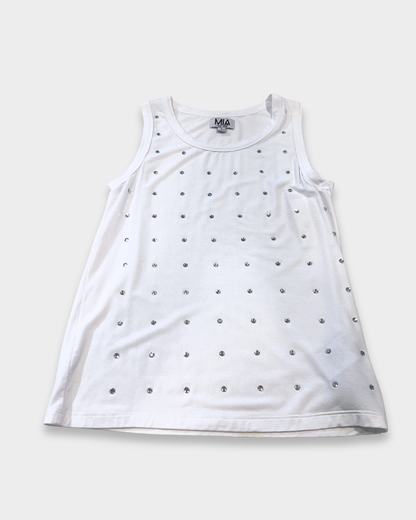 girls white tank, studded tank top, girls sleeveless top, boutique girls basics, trendy kids clothing, girls summer top, white studded shirt, stylish girls outfit basics