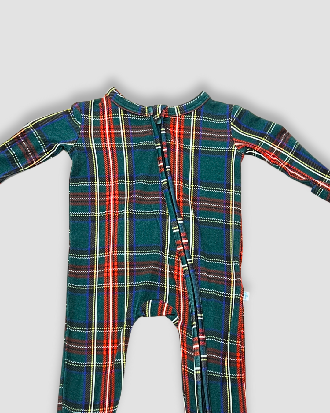 plaid baby footie Expressions Boutique NY, holiday baby pajamas, tartan zippered footie, Christmas baby outfit, boutique holiday infant sleeper, plaid baby girl boy onesie
