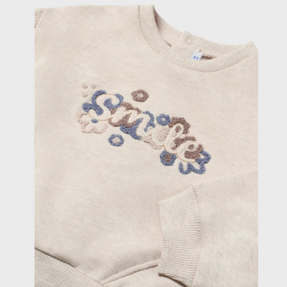 2pc Beige Smile Sweatshirt w Denim Pants
