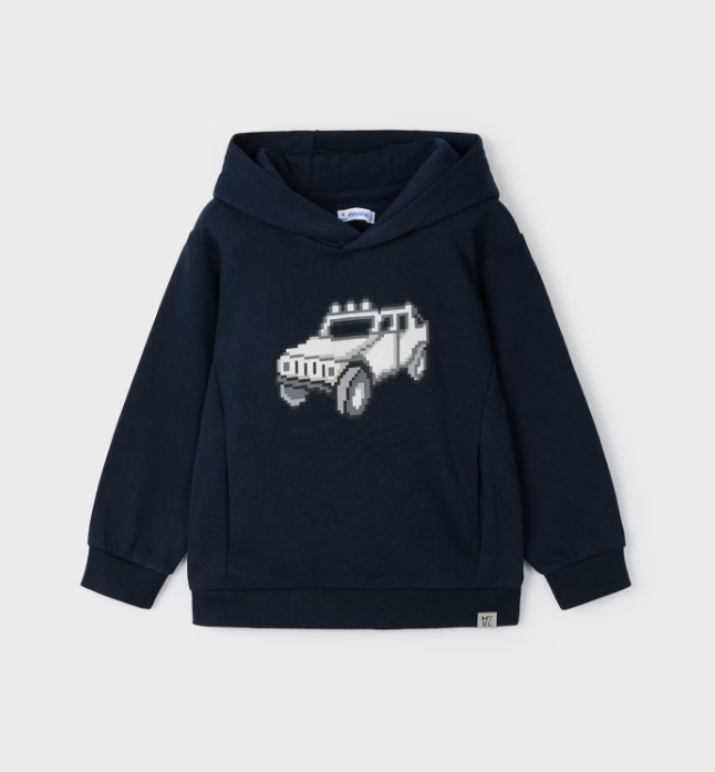 Navy w Car Design Sweatshirt w Hood