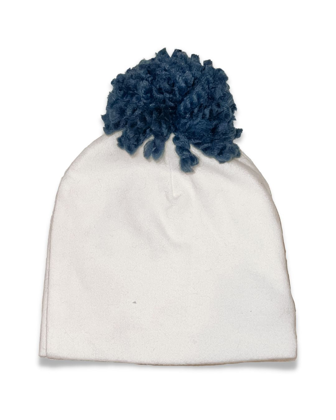 Cream Hat w Blue Pom