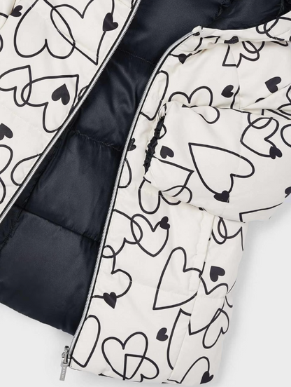 Reversible Black/Cream Scattered heart Hooded Coat