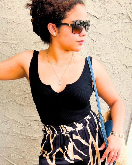 Black Long Notch V Rib Tank