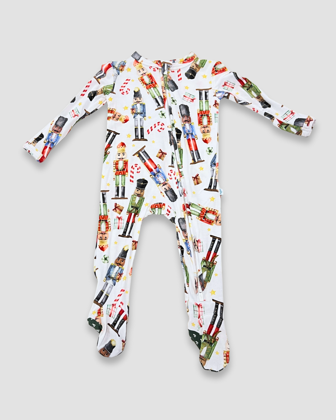 Nutcracker baby footie Expressions Boutique NY, holiday baby pajamas, Christmas soldier onesie, festive baby sleepwear, boutique holiday outfit, double zip baby footie