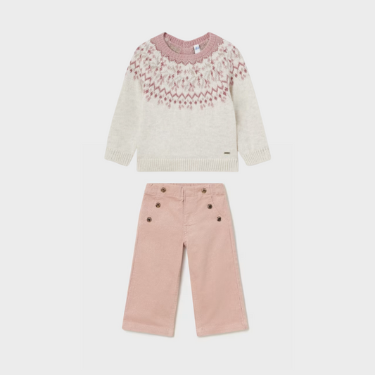 2pc Argyle Pink Sweater & Pink Speckled Corduroy Pant