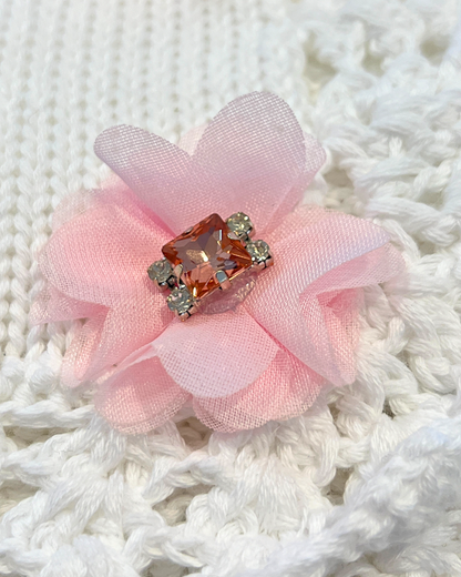 White Cotton Blanket w Lg Pink Stone/Rhinestone