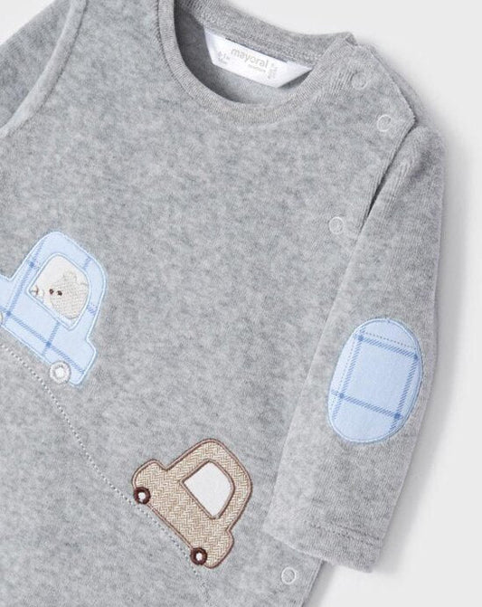 Grey Velour Onesie w Cars