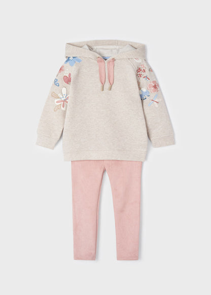 2pc Rose Suede Leggings w Tan Hooded Top