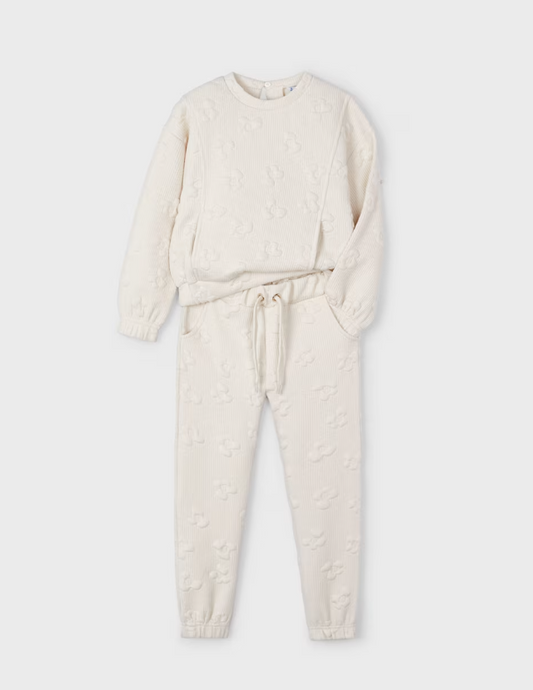 2pc Off White Padded Flower Tracksuit