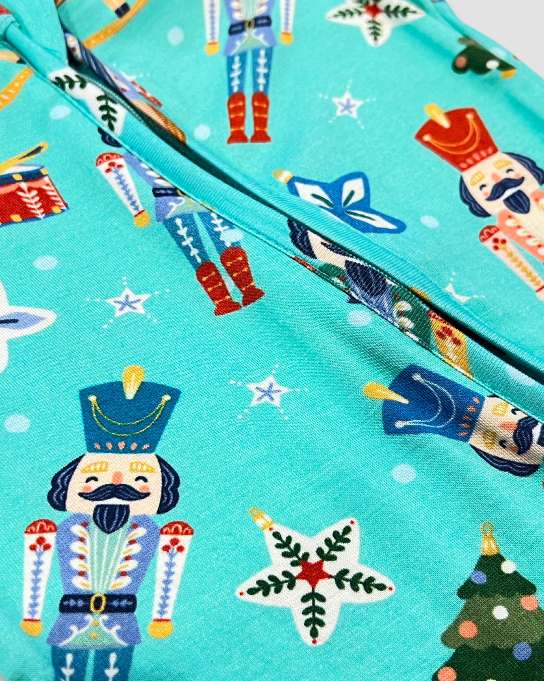 Nutcracker baby footie Expressions Boutique NY, holiday zippered pajamas, Fritz baby sleeper, aqua Christmas baby outfit, festive boutique footie, double zip baby pajama