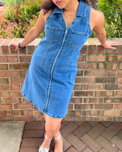 Sleeveless Collared Denim Dress