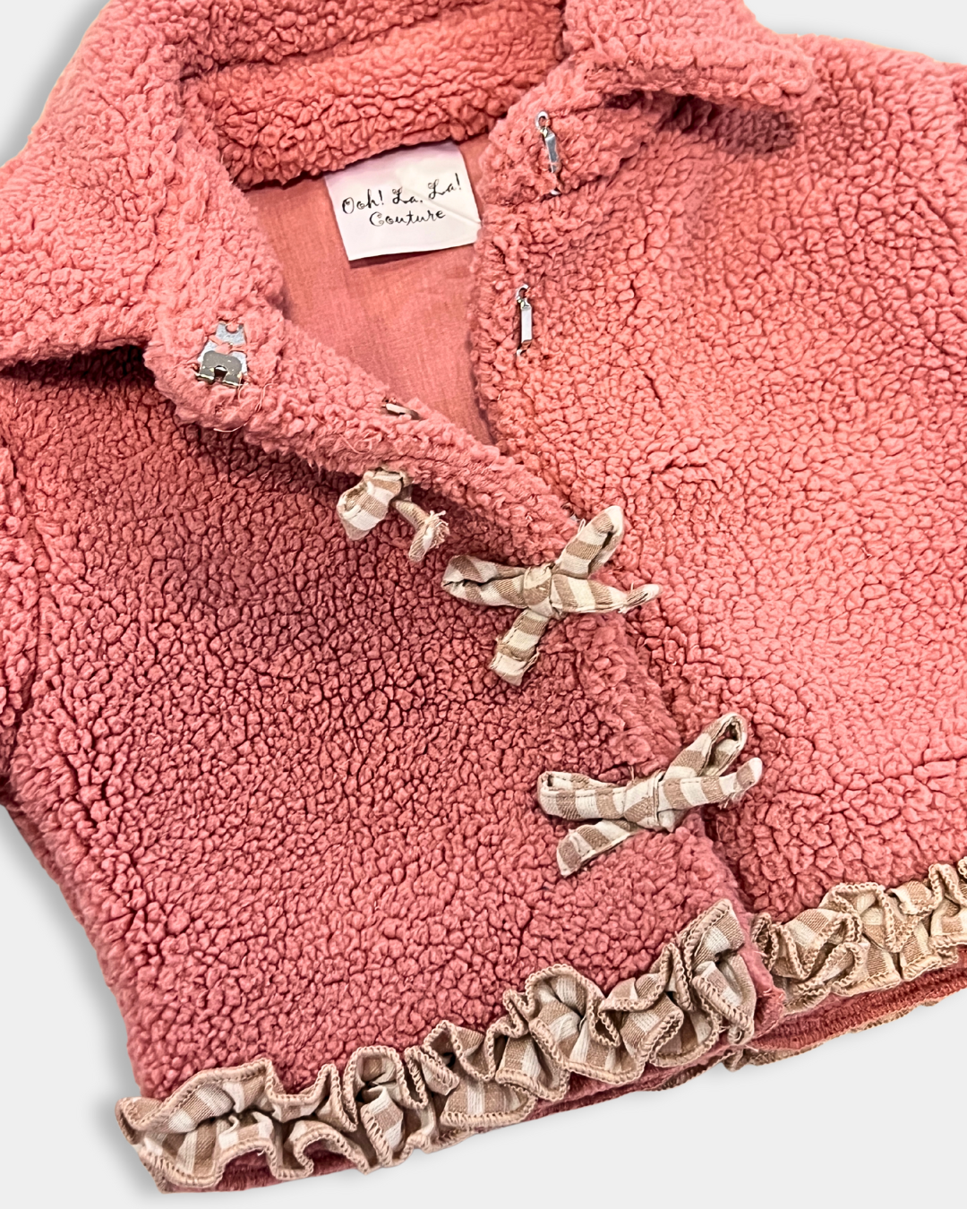 girls sherpa cropped jacket, boutique girls rose jacket, toddler girls winter sherpa coat, pink ruffle trim jacket girls, boutique toddler outerwear, cozy girls sherpa jacket, Expressions Boutique NY girls, girls French rose jacket, toddler girls chic coat, boutique pink cropped jacket