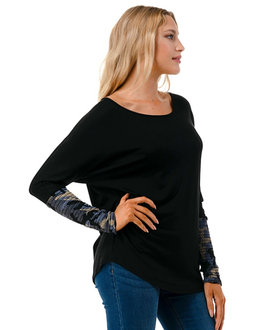 Black/Blue Camo Sleeve Top