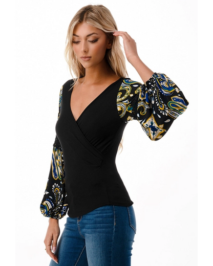 Green/Black Wrap Top