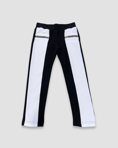girls black and white pants, color block pants kids boutique, Expressions Boutique NY girls fashion, trendy zipper pants for girls, monochrome children’s outfit